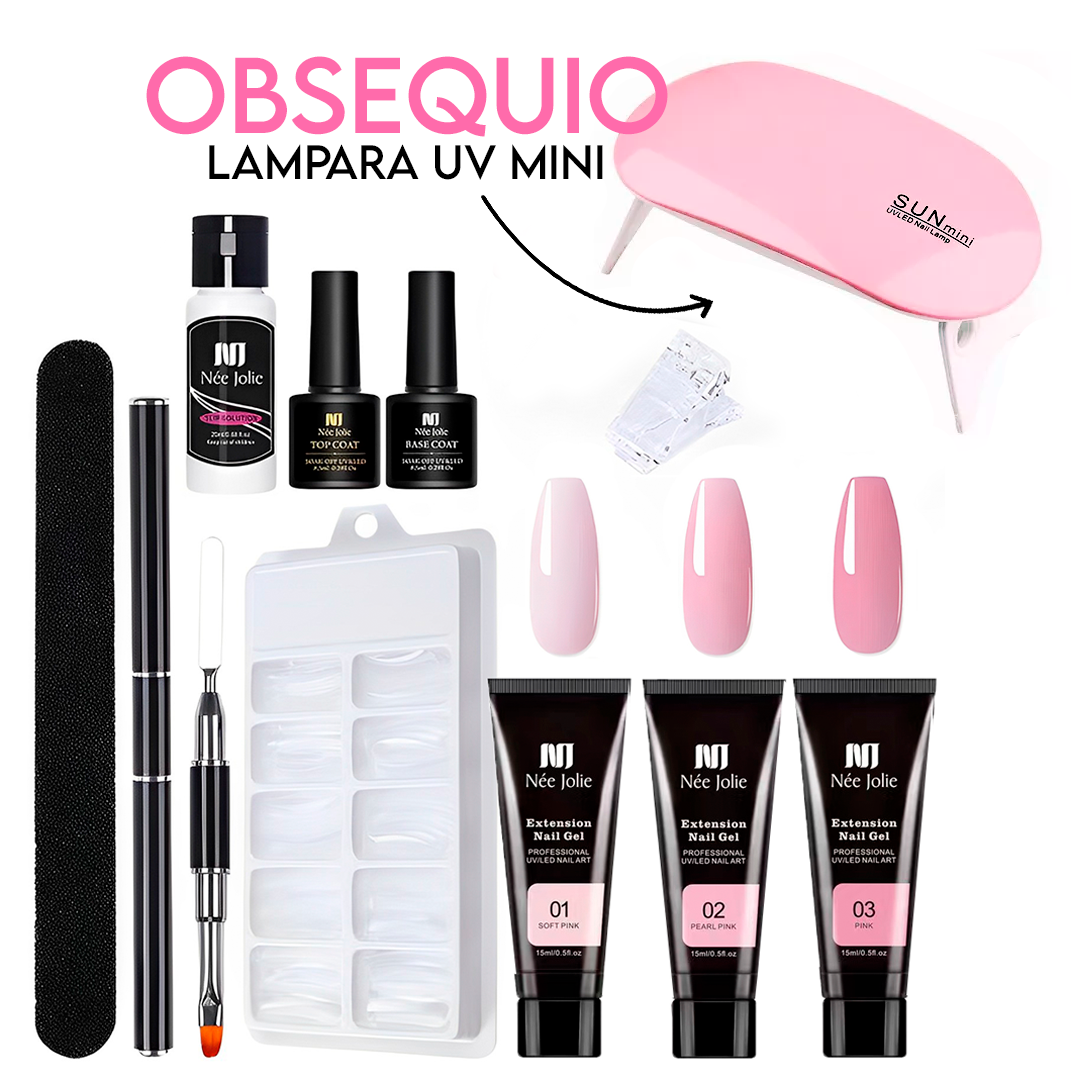 KIT COMPLETO DE LUJO POLYGEL + OBSEQUIO LAMPARA UV